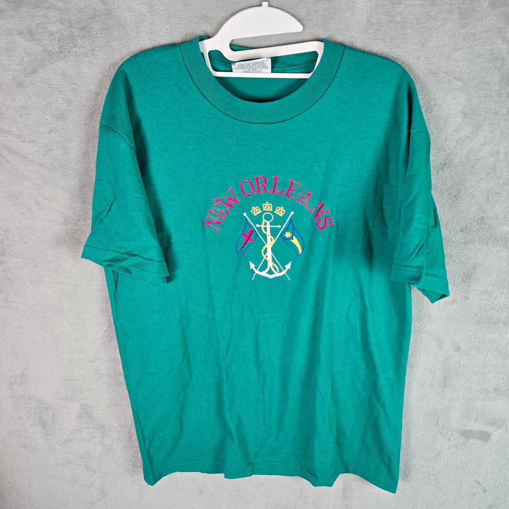 Vintage Lee New Orleans Embroidered T-Shirt Men Large Teal Green Made in USA 90s